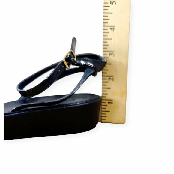 Chloe Rubber Wedge Ankle Strap Patent Sandals. Navy blue, Size 38.5 EU - Picture 12 of 16